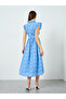 Women Blue Floral Printed Frill Sleeve Midi Dress - 5