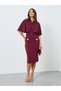 Women Burgundy Cape Sleeve Bodycon Midi Dress - 2