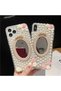 iPhone 11 Pearl Detailed Mirrored Phone Case Pink Rose & Bow Design Stylish - 3