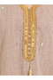 Women Beige Linen Jalabiya with Gold Embroidery - 4