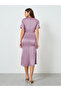 Women Lilac Ruffle Detail Sheath Midi Dress - 5