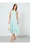 Women Turquoise Sleeveless Fitted Waist Midi Dress