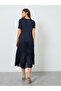 Women Navy Blue Ruffled Hem Midi Dress - 5