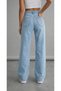 Light Snow Wash Blue Stretch Fabric Super High Waist Women's Loose Leg Denim Palazzo Pants - 5