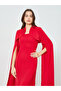 Women Red Slit Cape Sleeve Fitted Waist Maxi Dress - 2