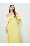 Women Yellow Faux Pearl Embellished Maxi Dress - 2