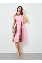 Women Pink Contrast Mesh Sleeveless Midi Dress