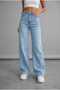 Light Snow Wash Blue Stretch Fabric Super High Waist Women's Loose Leg Denim Palazzo Pants - 2