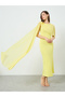 Women Yellow Flower Detail Cape Sleeve Maxi Dress