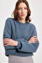 Women's Oversized Wide Cut Cotton 3-Yarn Fleece Lined Basic Dark Gray Crew Neck Sweatshirt - 6