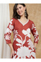 Women Rust Floral Print Lace Insert Straight Kurta and Pant Set - 6