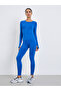 Women Blue Stitch Thumbhole Top and Leggings Set - 2