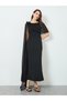 Women Black Round Neck Cape Sleeve Maxi Dress