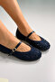 Women's Stone Detailed Buckle Ballerina Flats Black, Navy Blue - 5