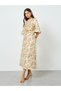 Women Beige Floral Maxi Dress with 3/4 Sleeves - 3