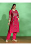 Women Pink Floral Ethnic Foil Print Kurta and Pants Set - 2