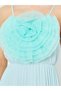 Women Turquoise Big Flower Detail Sleeveless Maxi Dress - 4