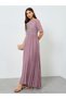Women Lilac Embroidered Lace Pleated Maxi Dress