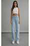 Light Snow Wash Blue Stretch Fabric Super High Waist Women's Loose Leg Denim Palazzo Pants - 3