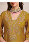 Women Yellow Zari Embroidered Straight Kurta with Pants Set - 4