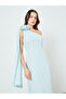 Women Turquoise One Shoulder Cape Sleeve Maxi Dress - 2