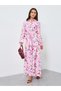 Women Pink Floral Long Sleeves Shirt Maxi Dress