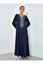 Women Navy Blue Embroidered A-line Jalabiya - 3