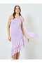 Women Lilac Off Shoulder Big Knee-Length Dress - 2