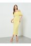 Women Yellow Faux Pearl Embellished Off Shoulder Maxi Dress