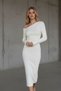 Women's Cream One-Shoulder Long Sleeve Asymmetrical Waist Detailed Knitwear Dress - Women's Dress - 6