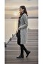Women's Gray Jacket Cardigan Long Sleeve Embossed Patterned Hooded Stripe Paneled - 6