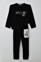Boys' Tracksuit Set with Lettering Printed and Detailed Pants, Ages 5-10, Black