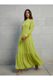Women Green Lace Insert Ruffled Hem Maxi Dress - 2