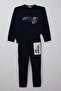 Boy's Tracksuit Set with Lettering Printed and Detailed Pants, Ages 5-10, Navy Blue