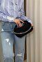 Women's Black Shoulder Bag - Chain Detail - Stylish Daily Bag with Drawstring Handle - Fibag - 3