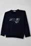 Boy's Tracksuit Set with Lettering Printed and Detailed Pants, Ages 5-10, Navy Blue - 6