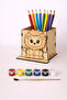 Wooden Painting Pen Holder with Lion Figure |   Paint Yourself |   For School and Workshop Activities