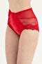 Women's Red High Waist Front Velvet Side Band Top Tulle Bikini - 3