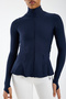 Women's Zippered Sports Jacket – Stretchy Fabric, Pockets, Peplum Model - 7