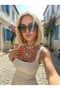 Unisex Cat Eye Square Sunglasses Brown Green - 5