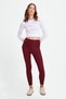 Women's Slim Fit slim fit scuba fabric elastic waist burgundy leggings - 5