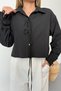 Women's Tie-Detail Long Sleeve Crop Shirt Black - 2022 - 2