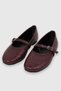 Irelia Burgundy Matte Belt Detail Patterned Oval Toe Women's Ballerinas - 4