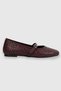 Irelia Burgundy Matte Belt Detail Patterned Oval Toe Women's Ballerinas - 3