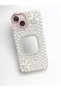 iPhone 15 Pro Max Pearl Detailed Mirrored Phone Case with White Flower Decoration Stylish Design - 2