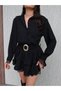 Women's Shirt Collar Lace Detail Mini Dress - 3