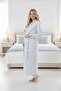 Women's Blue Floral Patterned Button Detailed Cotton Plus Size Maternity Pajama Set - 4