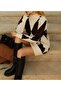 Retro Style Diamond Patterned Oversized Knitwear Tunic - New Season Relaxed Fit Winter Women's Knitted Tunic - 4