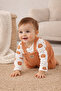 Men's Teddy Bear Patterned Waffle Fabric Printed Long Sleeve Brown Baby Romper Set - 4