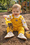 Men's Teddy Bear Patterned Waffle Fabric Printed Long Sleeve Mustard Baby Romper Set